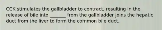 CCK stimulates the gallbladder to contract, resulting in the release of bile into _______ from the gallbladder joins the hepatic duct from the liver to form the common bile duct.