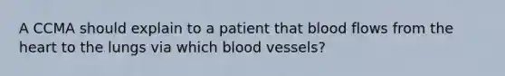 A CCMA should explain to a patient that blood flows from the heart to the lungs via which blood vessels?