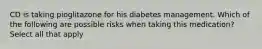 CD is taking pioglitazone for his diabetes management. Which of the following are possible risks when taking this medication? Select all that apply