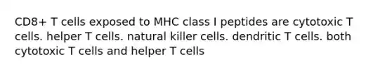 CD8+ T cells exposed to MHC class I peptides are cytotoxic T cells. helper T cells. natural killer cells. dendritic T cells. both cytotoxic T cells and helper T cells