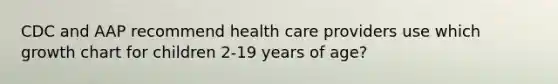 CDC and AAP recommend health care providers use which growth chart for children 2-19 years of age?