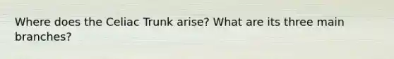 Where does the Celiac Trunk arise? What are its three main branches?