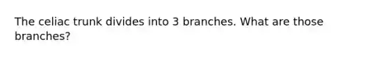 The celiac trunk divides into 3 branches. What are those branches?