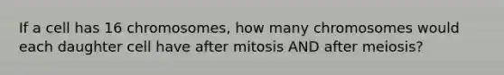 If a cell has 16 chromosomes, how many chromosomes would each daughter cell have after mitosis AND after meiosis?