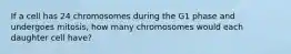 If a cell has 24 chromosomes during the G1 phase and undergoes mitosis, how many chromosomes would each daughter cell have?