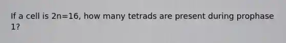 If a cell is 2n=16, how many tetrads are present during prophase 1?