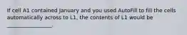 If cell A1 contained January and you used AutoFill to fill the cells automatically across to L1, the contents of L1 would be _________________.