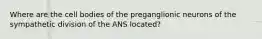 Where are the cell bodies of the preganglionic neurons of the sympathetic division of the ANS located?