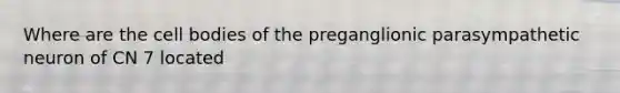 Where are the cell bodies of the preganglionic parasympathetic neuron of CN 7 located