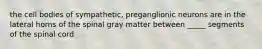 the cell bodies of sympathetic, preganglionic neurons are in the lateral horns of the spinal gray matter between _____ segments of the spinal cord