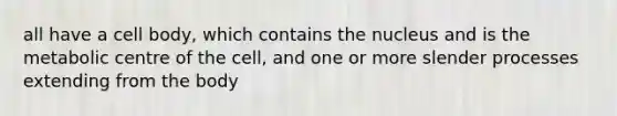 all have a cell body, which contains the nucleus and is the metabolic centre of the cell, and one or more slender processes extending from the body