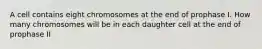 A cell contains eight chromosomes at the end of prophase I. How many chromosomes will be in each daughter cell at the end of prophase II