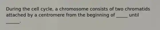 During the cell cycle, a chromosome consists of two chromatids attached by a centromere from the beginning of _____ until ______.