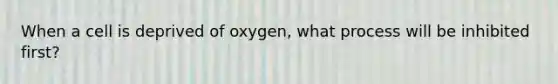 When a cell is deprived of oxygen, what process will be inhibited first?