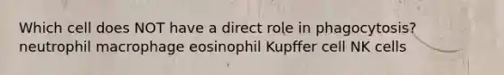 Which cell does NOT have a direct role in phagocytosis? neutrophil macrophage eosinophil Kupffer cell NK cells