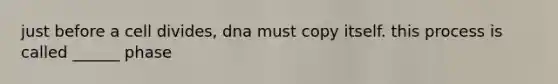 just before a cell divides, dna must copy itself. this process is called ______ phase