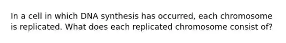 In a cell in which DNA synthesis has occurred, each chromosome is replicated. What does each replicated chromosome consist of?