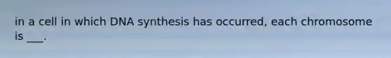 in a cell in which DNA synthesis has occurred, each chromosome is ___.