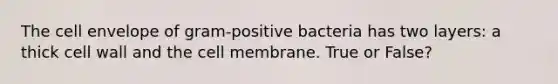 The cell envelope of gram-positive bacteria has two layers: a thick cell wall and the cell membrane. True or False?