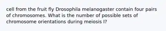 cell from the fruit fly Drosophila melanogaster contain four pairs of chromosomes. What is the number of possible sets of chromosome orientations during meiosis I?