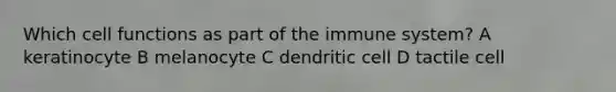 Which cell functions as part of the immune system? A keratinocyte B melanocyte C dendritic cell D tactile cell