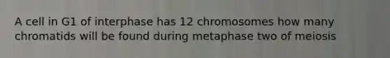 A cell in G1 of interphase has 12 chromosomes how many chromatids will be found during metaphase two of meiosis