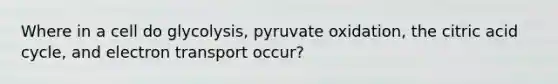 Where in a cell do glycolysis, pyruvate oxidation, the citric acid cycle, and electron transport occur?