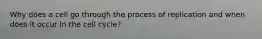 Why does a cell go through the process of replication and when does it occur in the cell cycle?