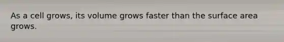 As a cell grows, its volume grows faster than the surface area grows.