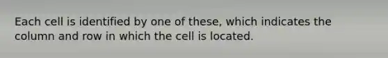 Each cell is identified by one of these, which indicates the column and row in which the cell is located.