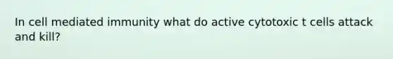 In cell mediated immunity what do active cytotoxic t cells attack and kill?