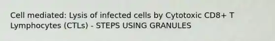 Cell mediated: Lysis of infected cells by Cytotoxic CD8+ T Lymphocytes (CTLs) - STEPS USING GRANULES