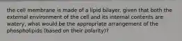 the cell membrane is made of a lipid bilayer. given that both the external environment of the cell and its internal contents are watery, what would be the appropriate arrangement of the phospholipids (based on their polarity)?