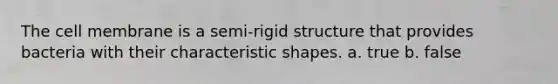 The cell membrane is a semi-rigid structure that provides bacteria with their characteristic shapes. a. true b. false