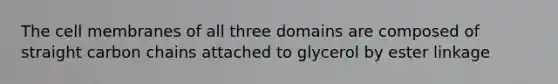 The cell membranes of all three domains are composed of straight carbon chains attached to glycerol by ester linkage