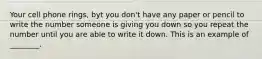 Your cell phone rings, byt you don't have any paper or pencil to write the number someone is giving you down so you repeat the number until you are able to write it down. This is an example of ________.