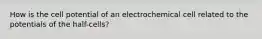 How is the cell potential of an electrochemical cell related to the potentials of the half-cells?