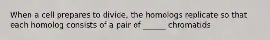 When a cell prepares to divide, the homologs replicate so that each homolog consists of a pair of ______ chromatids