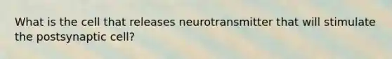 What is the cell that releases neurotransmitter that will stimulate the postsynaptic cell?