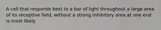 A cell that responds best to a bar of light throughout a large area of its receptive field, without a strong inhibitory area at one end is most likely