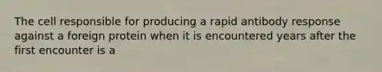 The cell responsible for producing a rapid antibody response against a foreign protein when it is encountered years after the first encounter is a