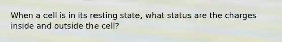 When a cell is in its resting state, what status are the charges inside and outside the cell?