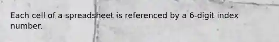 Each cell of a spreadsheet is referenced by a 6-digit index number.