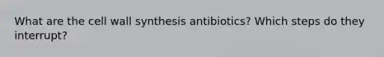 What are the <a href='https://www.questionai.com/knowledge/koIRusoDXG-cell-wall' class='anchor-knowledge'>cell wall</a> synthesis antibiotics? Which steps do they interrupt?