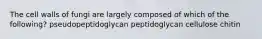 The cell walls of fungi are largely composed of which of the following? pseudopeptidoglycan peptidoglycan cellulose chitin