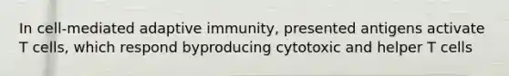 In cell-mediated adaptive immunity, presented antigens activate T cells, which respond byproducing cytotoxic and helper T cells