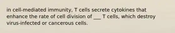 in cell-mediated immunity, T cells secrete cytokines that enhance the rate of cell division of ___ T cells, which destroy virus-infected or cancerous cells.