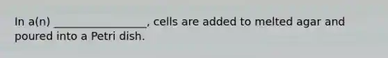 In a(n) _________________, cells are added to melted agar and poured into a Petri dish.