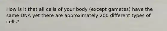 How is it that all cells of your body (except gametes) have the same DNA yet there are approximately 200 different types of cells?