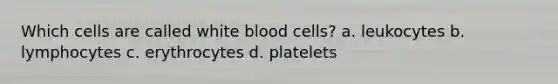 Which cells are called white blood cells? a. leukocytes b. lymphocytes c. erythrocytes d. platelets